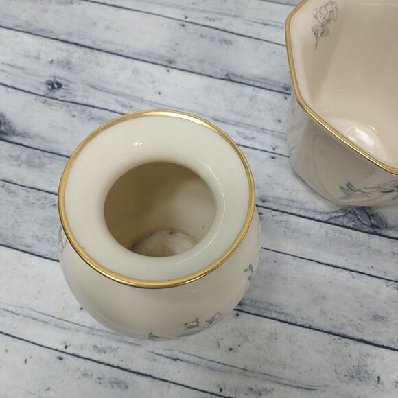 Vintage Lenox Serenade Porcelain Bird Vase 6" And 4" Planter - Picture 10 of 16